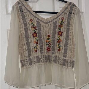 Lola Cream Crochet Blouse with Floral Embroidery